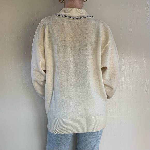 Vintage Liz Claiborne Argyle Cream Lambs Wool Sweater Size Large - Picture 3 of 12